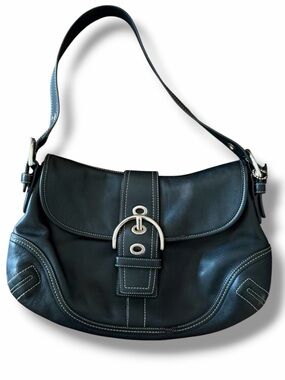 COACH SOHO BAG Y2K Black Silver Buckle Flap Large Shoulder Purse Leather RARE 07